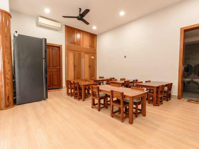 The dining area at Orange Crest Preschool, with child-height tables and benches